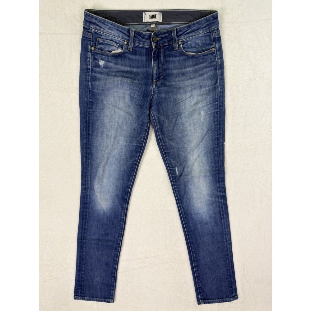 Paige Jeans Womens 29 Blue Skyline Ankle Peg Medium Wash Denim Mid Rise Stretch